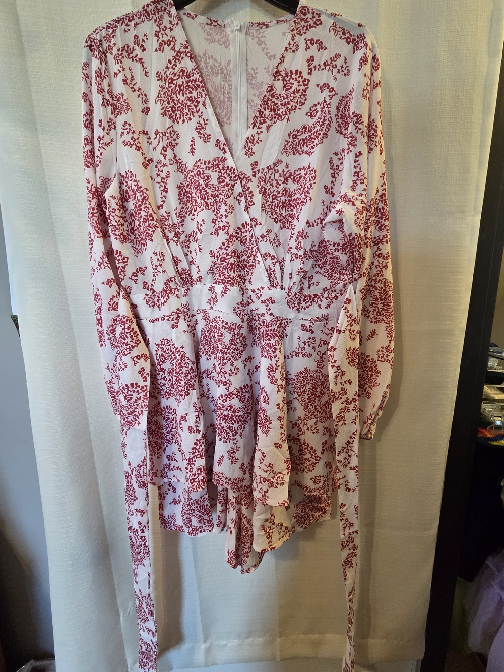 Women's Red Floral Wrap Romper